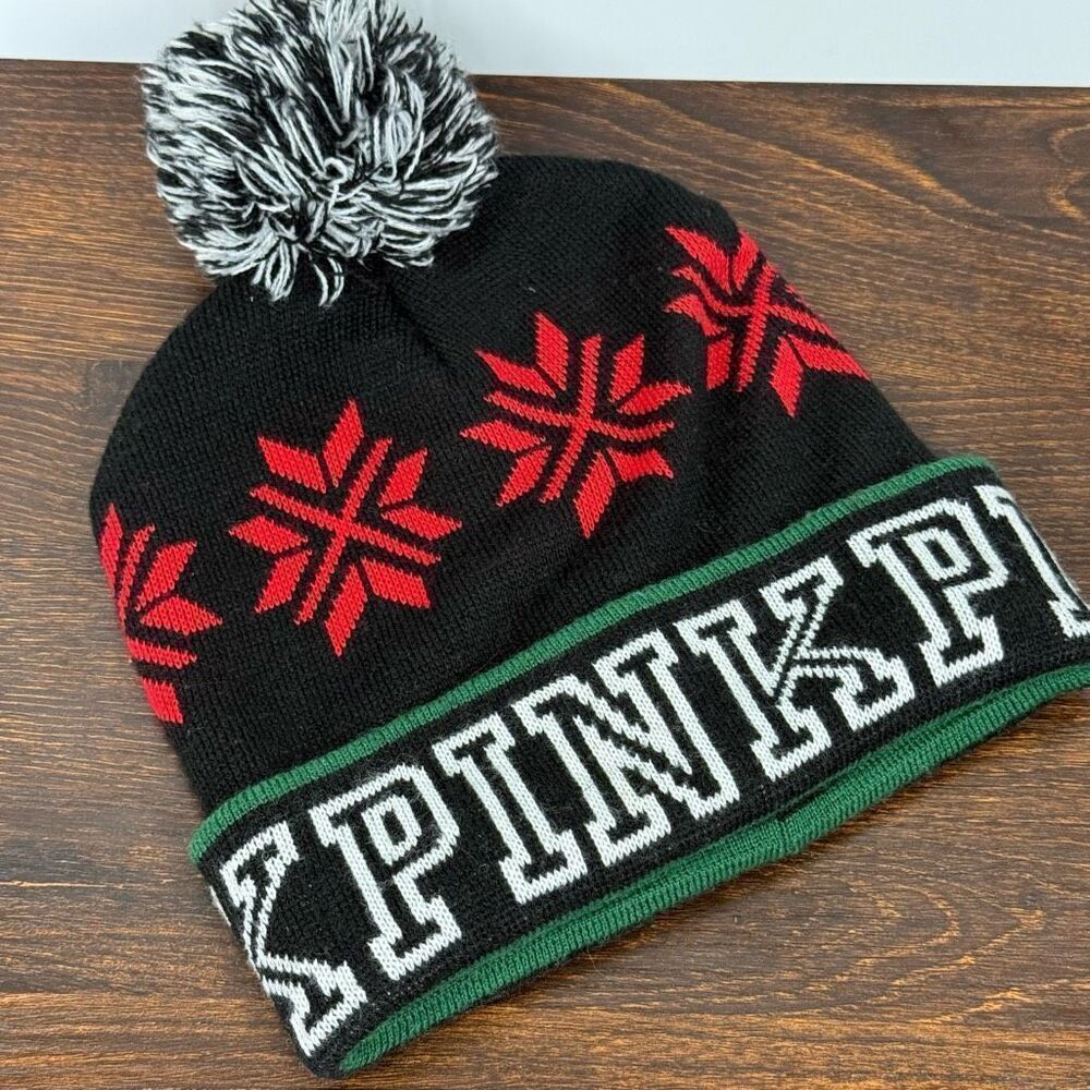 PINK Victoria's Secret Women’s Pom Pom Knit Hat Green Red Black White OS